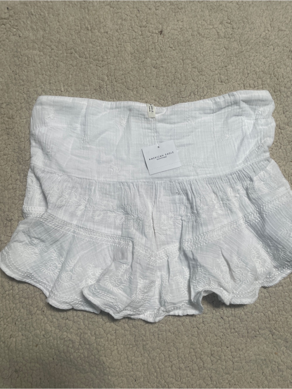 American Eagle White Strapless Ruffle tube top